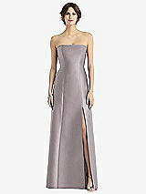 Front View Thumbnail - Cashmere Gray Strapless Satin Trumpet Gown with Front Slit