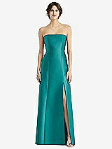 Front View Thumbnail - Jade Strapless Satin Trumpet Gown with Front Slit