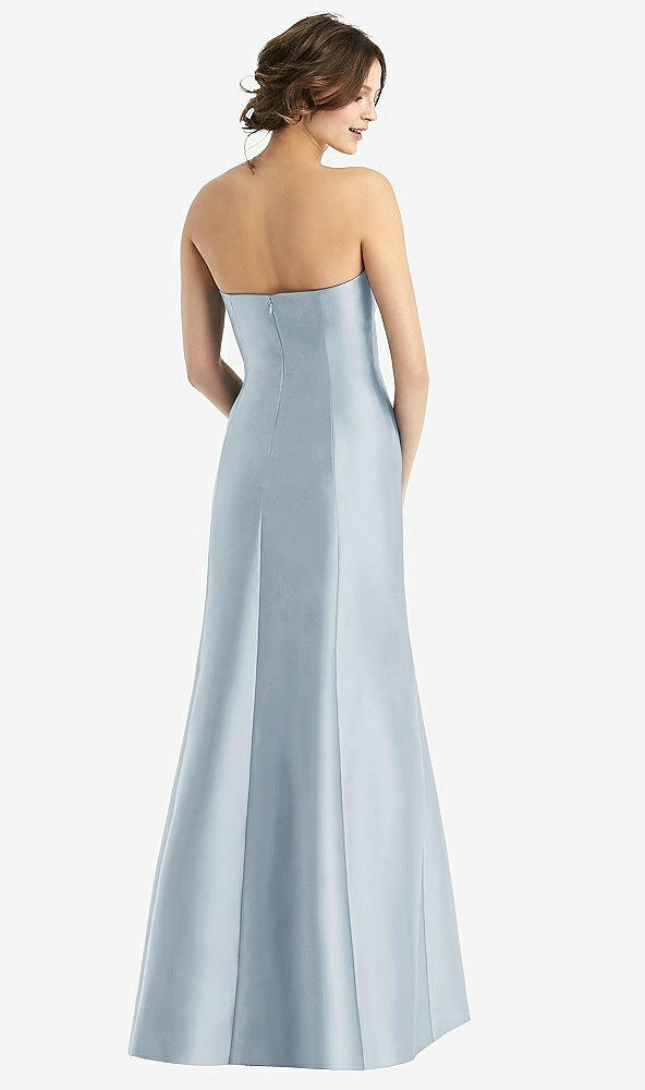 Back View - Mist Strapless Satin Trumpet Gown with Front Slit
