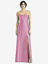 Front View Thumbnail - Powder Pink Strapless Satin Trumpet Gown with Front Slit