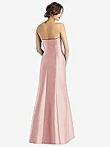 Rear View Thumbnail - Rose Strapless Satin Trumpet Gown with Front Slit