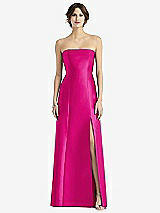 Front View Thumbnail - Think Pink Strapless Satin Trumpet Gown with Front Slit