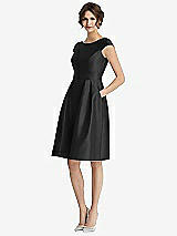 Front View Thumbnail - Black Cap Sleeve Pleated Cocktail Dress with Pockets