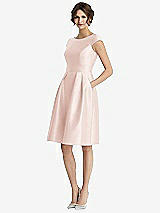Front View Thumbnail - Blush Cap Sleeve Pleated Cocktail Dress with Pockets