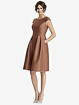 Front View Thumbnail - Cognac Cap Sleeve Pleated Cocktail Dress with Pockets