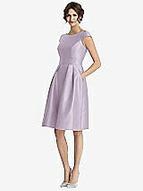 Front View Thumbnail - Lilac Haze Cap Sleeve Pleated Cocktail Dress with Pockets
