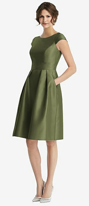 Olive Green Cap Sleeve Bridesmaid Dresses