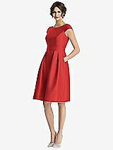 Front View Thumbnail - Poppy Red Cap Sleeve Pleated Cocktail Dress with Pockets