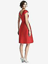 Rear View Thumbnail - Poppy Red Cap Sleeve Pleated Cocktail Dress with Pockets