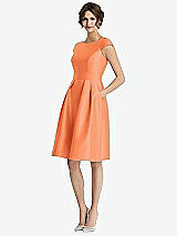 Front View Thumbnail - Portofino Orange Cap Sleeve Pleated Cocktail Dress with Pockets