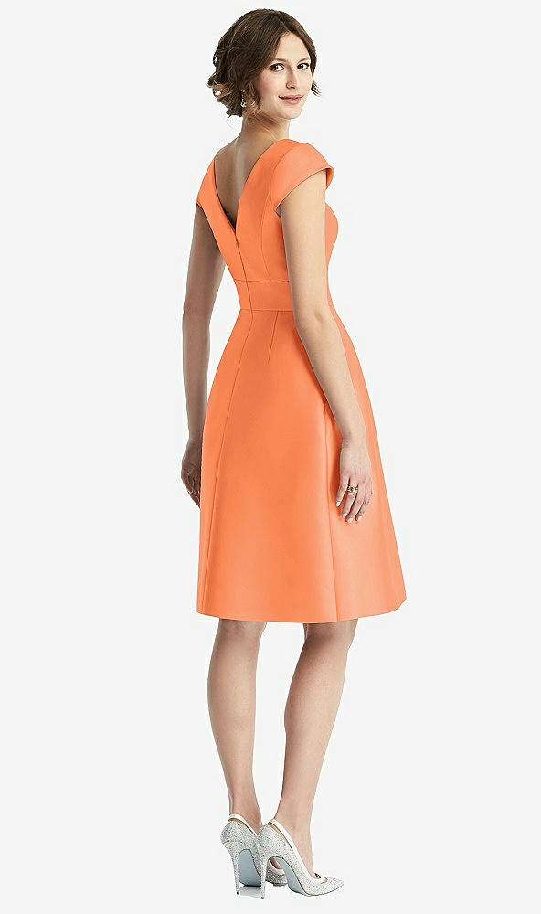 Back View - Portofino Orange Cap Sleeve Pleated Cocktail Dress with Pockets