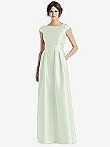 Front View Thumbnail - Mint Green Cap Sleeve Pleated Skirt Dress with Pockets