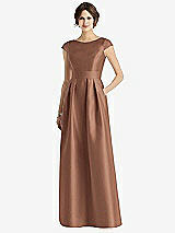 Front View Thumbnail - Cognac Cap Sleeve Pleated Skirt Dress with Pockets