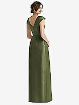 Rear View Thumbnail - Olive Green Cap Sleeve Pleated Skirt Dress with Pockets