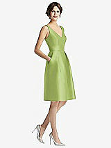 Front View Thumbnail - Mojito V-Neck Pleated Skirt Cocktail Dress with Pockets