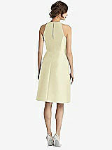 Rear View Thumbnail - Butter Yellow High-Neck Satin Cocktail Dress with Pockets