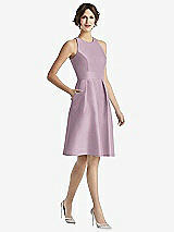 Front View Thumbnail - Suede Rose High-Neck Satin Cocktail Dress with Pockets