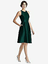 Front View Thumbnail - Evergreen High-Neck Satin Cocktail Dress with Pockets
