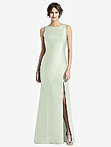 Front View Thumbnail - Mint Green Sleeveless Satin Trumpet Gown with Bow at Open-Back