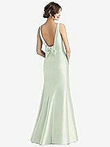 Rear View Thumbnail - Mint Green Sleeveless Satin Trumpet Gown with Bow at Open-Back
