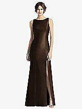 Front View Thumbnail - Espresso Sleeveless Satin Trumpet Gown with Bow at Open-Back