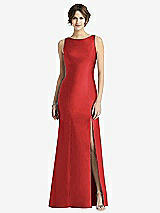 Front View Thumbnail - Poppy Red Sleeveless Satin Trumpet Gown with Bow at Open-Back