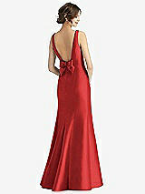 Rear View Thumbnail - Poppy Red Sleeveless Satin Trumpet Gown with Bow at Open-Back