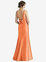Rear View Thumbnail - Portofino Orange Sleeveless Satin Trumpet Gown with Bow at Open-Back