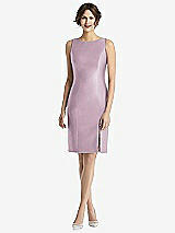 Rear View Thumbnail - Suede Rose Bow Open-Back Satin Cocktail Dress with Front Slit