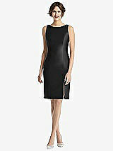 Rear View Thumbnail - Black Bow Open-Back Satin Cocktail Dress with Front Slit