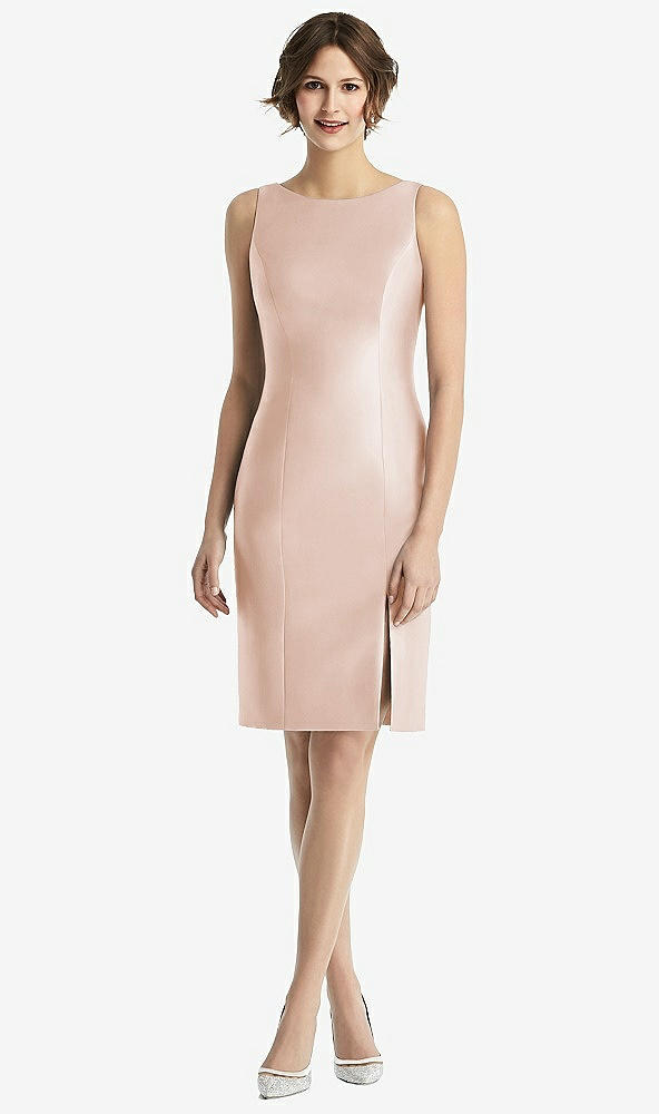 Back View - Cameo Bow Open-Back Satin Cocktail Dress with Front Slit