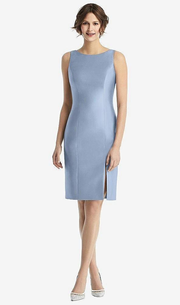Back View - Cloudy Bow Open-Back Satin Cocktail Dress with Front Slit