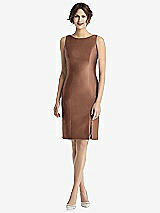 Rear View Thumbnail - Cognac Bow Open-Back Satin Cocktail Dress with Front Slit