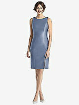 Rear View Thumbnail - Larkspur Blue Bow Open-Back Satin Cocktail Dress with Front Slit