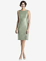 Rear View Thumbnail - Sage Bow Open-Back Satin Cocktail Dress with Front Slit