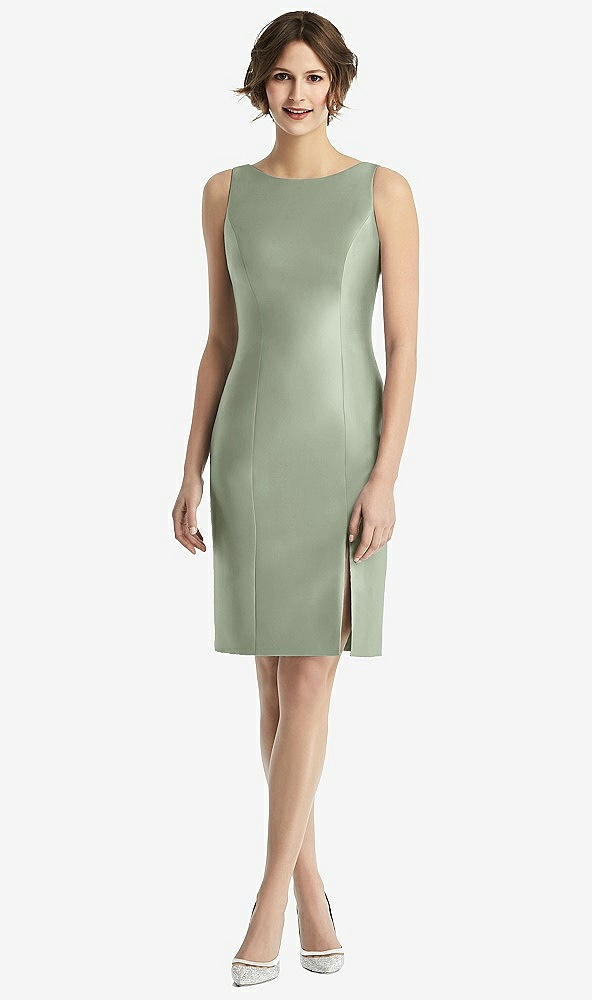 Back View - Sage Bow Open-Back Satin Cocktail Dress with Front Slit