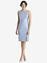 Rear View Thumbnail - Sky Blue Bow Open-Back Satin Cocktail Dress with Front Slit