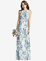 Front View Thumbnail - Cottage Rose Dusk Blue Sleeveless Halter Chiffon Maxi Dress