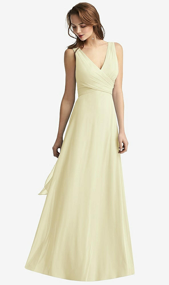 Front View - Butter Yellow Sleeveless V-Neck Chiffon Wrap Dress