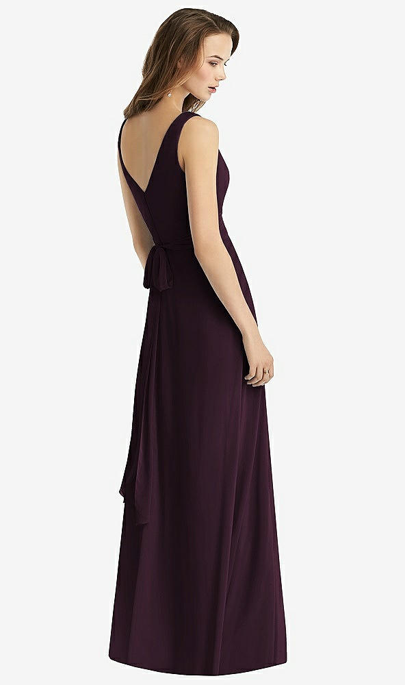 Back View - Deep Plum Sleeveless V-Neck Chiffon Wrap Dress