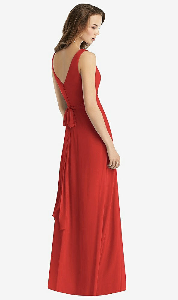 Back View - Poppy Red Sleeveless V-Neck Chiffon Wrap Dress