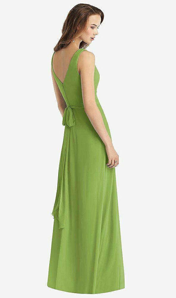 Back View - Peridot Green Sleeveless V-Neck Chiffon Wrap Dress