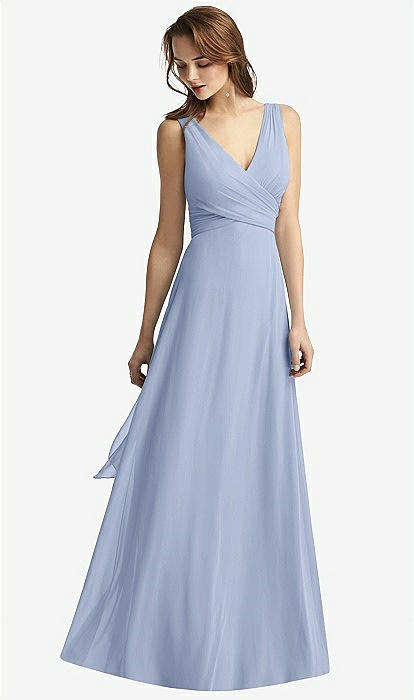 blue chiffon wrap dress Sleeveless V-neck Bridesmaid In Sky Laurel Dress - Blue western a line dress this dress and its Color:Dark Green