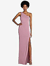 Front View Thumbnail - Dusty Pink One-Shoulder Chiffon Trumpet Gown