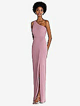 Side View Thumbnail - Dusty Pink One-Shoulder Chiffon Trumpet Gown