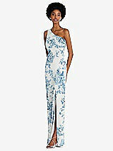 Side View Thumbnail - Cottage Rose Dusk Blue One-Shoulder Chiffon Trumpet Gown