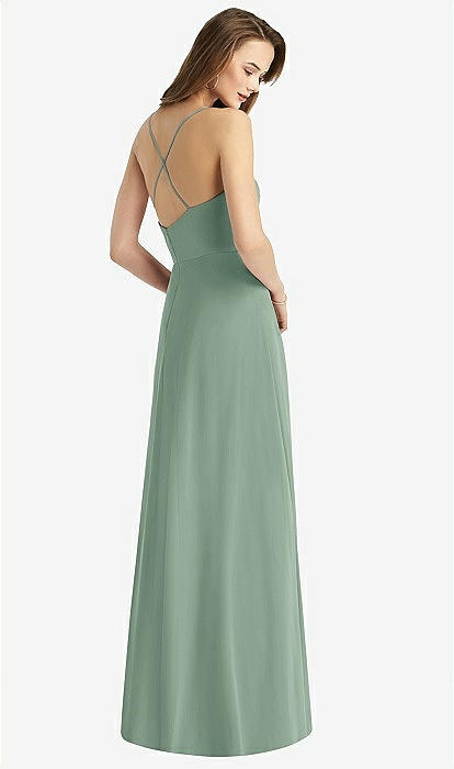 seagrass bridesmaid dresses Simple Sheath Sage Green Floor Length Bridesmaid Dresses With Side Slit,  MBD175 main image 1