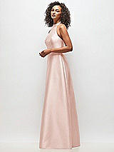 Side View Thumbnail - Blush High-Neck Cutout Satin Dress with Pockets