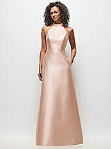 Front View Thumbnail - Cameo High-Neck Cutout Satin Dress with Pockets