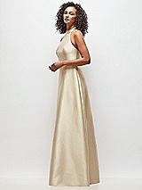 Side View Thumbnail - Champagne High-Neck Cutout Satin Dress with Pockets